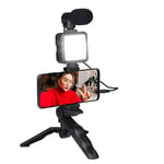 Grdunig Trépied Téléphone avec Lampe - Tripod avec Microphone - LEDs avec 3 Réglages de Couleur - pour Téléphones de 53 à 84 MM - Modèle de Table et Perche à Selfies - Matériau en Plastique - Noir