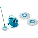 Leifheit Clean Twist Disc Mop Ergo Mobile Set, Moisture Controlled Spin & Replacement Mop Head Clean Twist Disc Mop x 2 Pack, 2 Fibre System for Effective Cleaning and High Dirt