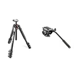 Manfrotto 190XPRO Aluminium 4 Section Tripod with Horizontal Column & MVH500AH, Lightweight Fluid Video Head with Flat Base, Sliding Plate for Rapid Camera Connection, Supports Multiple Tripods