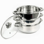 3 TIER INDUCTION HOB STAINLESS STEEL 22CM STEAMER POT PAN COOKER SET GLASS LID