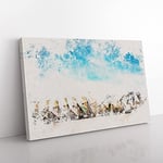 Big Box Art Stacked Rowing Boats on The Beach Watercolour Canvas Wall Art Print Ready to Hang Picture, 76 x 50 cm (30 x 20 Inch), White, Blue, Brown, Olive, Green