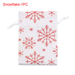 1/5pcs Jute Gift Bags Merry Christmas Drawstring Pouch Snowflake-1pc
