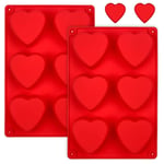 NALCY 2PCS Silicone Molds with Hearts Large for Muffins,6 Hearts, Chocolate Molds for Valentines Day, Praline Molds, Praline Mold, Brownies Molds, Candy Decorative Molds