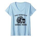 Womens Easily Distracted By Garbage Trucks Collecting Trash Lover V-Neck T-Shirt