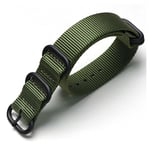 Tiera grönt ZULU-armband - Svart PVD spänne och ringar 24 mm