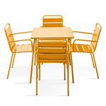OVIALA Oviala - Ensemble table de jardin carrée et 4 fauteuils acier jaune Palavas Jaune