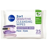 Nivea Biodegradable 3 In 1 Sensitive Cleansing Wipes for Sensitive Skin 25 Wipes