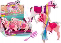 Leantoys Figurin Häst Med Färgad Man Rosa Sadel Borste Gård Vit Rosa