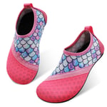 JIASUQI Kids Beach Swim Shoes Boys Girls Barefoot Skin Aqua Socks Water Sport Shoes Pool Pink Scale, 3.5/4.5 UK Big Child