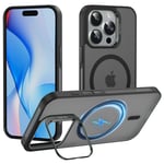 Coque compatible avec l'iPhone 15 Pro Max, avec MagSafe, support réglable, en matériau mat et semi-transparent,noir.