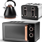 Black and Rose Gold Kettle Toaster and Microwave Set