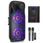 Portable PA Powered Speaker System Double 15" Bluetooth 1600W with Microphones