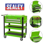 Sealey AP760MHV 2 Locking Drawers&2 Shelves Mobile Green Tool Trolley Box Chest