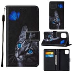 Boloker for iPhone 12 Mini (5.4 inches) Case [With Tempered Glass Screen Protector],Creative PU Leather Flip Wallet Case with Magnetic Stand Card Holder ID Slot Protective Phone Case (Cat)