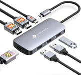 7-en-1 Docking Station Double Moniteur, Hub UBS C vers 2 HDMI 4K, Displayport 8K, 100W PD, USB x 3, Triple Affichage Station d'accueil pour Dell, HP, Lenovo, ASUS, Microsoft