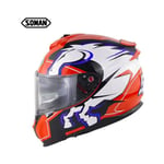 Ranipobo - casque moto,casque moto homme, casque integral Lentilles doubles certifie EcE/3c/DOT Rouge+Blanc Taille l