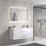 SparMax LindaDesign 120 cm grå matt baderomsmøbel dobbel m/hvit servant og rektangulært speil