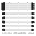 30pcs White Fiber Braided ATX EPS PCI-E Sleeved Cable PSU Extension Cables with Combs Kit 24PIN 8PIN 6PIN 4+4PIN for CPU GPU Power Supply 30CM