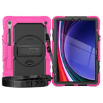 Samsung Galaxy Tab S9 Tåligt Skal m. Skyddsfilm, Handhållare & Axelrem - Pink / Svart