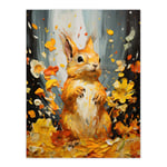 Autumn Again Red Squirrel In Amber Leaves Orange Heavy Oil Painting Unframed Wall Art Print Poster Home Decor Premium