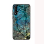 Marble Case for Huawei Nova 5T Marble Clear Tempered Glass Case Soft Silicone Phone Cover Compatible with Huawei Nova 5T (Blue)