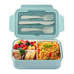 Diboniur Lunch Box, Bento Lunch Box Enfant Adulte Boîte 1400ml avec 3 Compartiments, Anti-Fuite Lunchbox avec Couverts, Convient pour Micro-onde Lave-vaisselle, École Pique-Nique Travail (Bleu)