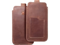 Oem Läder Universal Pull-Up Slip-On - Royal Crazy Horse / Brun - Storlek 2Xl+Bred - Samsung A12 / Note 9 / Xiaomi Redmi Note 10 Pro