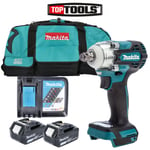 Makita DTW300 18V Brushless Impact Wrench + 2 x 5Ah Batteries, Charger & LXT600