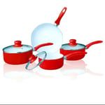 7pcs Ceramic Non Stick Saucepan Pot Frying Pan Cookware Set With Glass Lid Red
