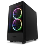 NZXT H5 Black Elite Edition ATX MidTower Gaming Case Tempered Glass, Front 2x140 A-RGB Fan Pre-installed, CPU Cooling Support Upto 165mm, GPU Support Upto 365mm, 280mm Radiator Supported, 7X PCI Slots, Front I/O: 1XUSB, 1XType C, HD Audio