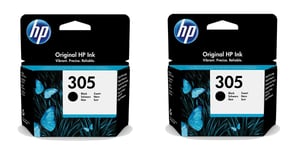 2x Original HP 305 Black Ink Cartridges For DeskJet 2722e Inkjet Printer 3YM61AE