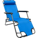 Chaise Longue inclinable et pliante Transat de Jardin 153 cm + appuie-tête amovible + repose-jambes et dossier inclinables Bleu Clair - blau