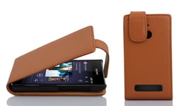Cadorabo Case works with Sony Xperia E1 in SADDLE BROWN - Flip Style Case made of Structured Faux Leather - Wallet Etui Cover Pouch PU Leather Flip