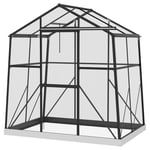 Aluminiumväxthus 2,51 m² med fönster & skjutdörr, svart växthus med grund 131x192x203cm för trädgård