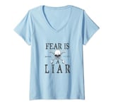 Womens Fear Is A Liar T Shirt Cool Graphic Distressed Design Shirt V-Neck T-Shirt