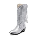 Damskor med fransar i metallisk cowboy-stil Silver 40