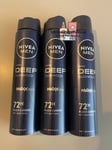 3 x Nivea Men DEEP Darkwood 72Hr Black Carbon Anti Perspirant Deodorant 250ml