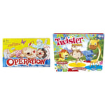 Hasbro Gaming Classic Operation Game, Electronic Board Game with Cards, Indoor Game & Twister Junior Game, Animal Adventure 2-Sided Mat, 2 Games in 1, Party Game
