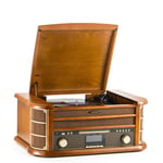 Shuman Vintage 8-in-1 Wireless Music Centre with Remote Control, DAB Digital/FM Radio, 3-Speed Turntable, CD/Cassette Player, USB Playback/Recording, RCA Line Out, Real Wood Construction (MC-250DBT)