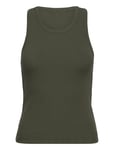 Linear Heritage Rib Knit Racer Tank Sport T-shirts & Tops Sleeveless Khaki Green New Balance