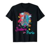 J'adore Paris Eiffel Tower Rainbow Flowers and Butterflies T-Shirt