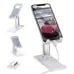 LONGING Phone Holder with Adjustable Height and Angle Foldable Portable Stand for Samsung Galaxy A20e A21s A51 HUAWEI iPad And All 4"-10" Tablet Smartphones Desk Aluminum Mobile Phone Stands(White)