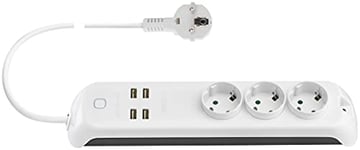 Vimar 00447.CK.B Multiprise WiFi, compatible avec Alexa et Google Home, 3 sorties SICURY standard DE, 4 USB, interrupteur lumineux, contrôle local et à distance par appli, câble 1,5 m, fiche DE/FR