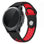 22mm Garmin Forerunner 935 / Quatix 5 / Fenix 5 / Fenix 5 Plus / Approach S60 dual color silicone watch band - Black / Red Hole