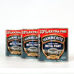 Hammerite Metal Paint Hammered - Silver - 3L Value Pack 3 x 1L tins
