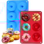 2 st Silikon Donutformar 6 Hålrum Non-Stick Säker Silikon Donut Bakform Silikon Doughnut Form för Tårta Kex Bagels Muffins
