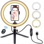 AJH 10in Led Ring Light with Stand and Phone Holder, Camera Photo Video Lighting Kit, Desk Makeup Ring Light with Dimmable 3 Light Modes