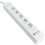 KabelDirekt – Bloc multiprise avec 5 Prises (USB, Quick Charge 3.0, Charge Jusqu’à 3× Plus Rapide Selon l’Appareil, Protection parafoudre/surtension, testé par TÜV, Blanc)