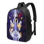 Lawenp Sonic Cartoon Blue and Black Laptop Backpack- with USB Charging Port/Stylish Casual Waterproof Backpacks Fits Most 17/15.6 Inch Laptops and Tablets/for Work Travel School