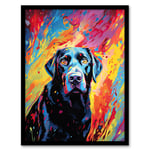 Black Labrador Retriever Dog Lover Gift Pet Portrait Vibrant Colourful Artwork Painting Art Print Framed Poster Wall Decor